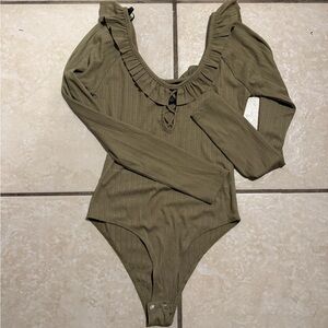 Forever 21 Olive Green Ruffled Bodysuit